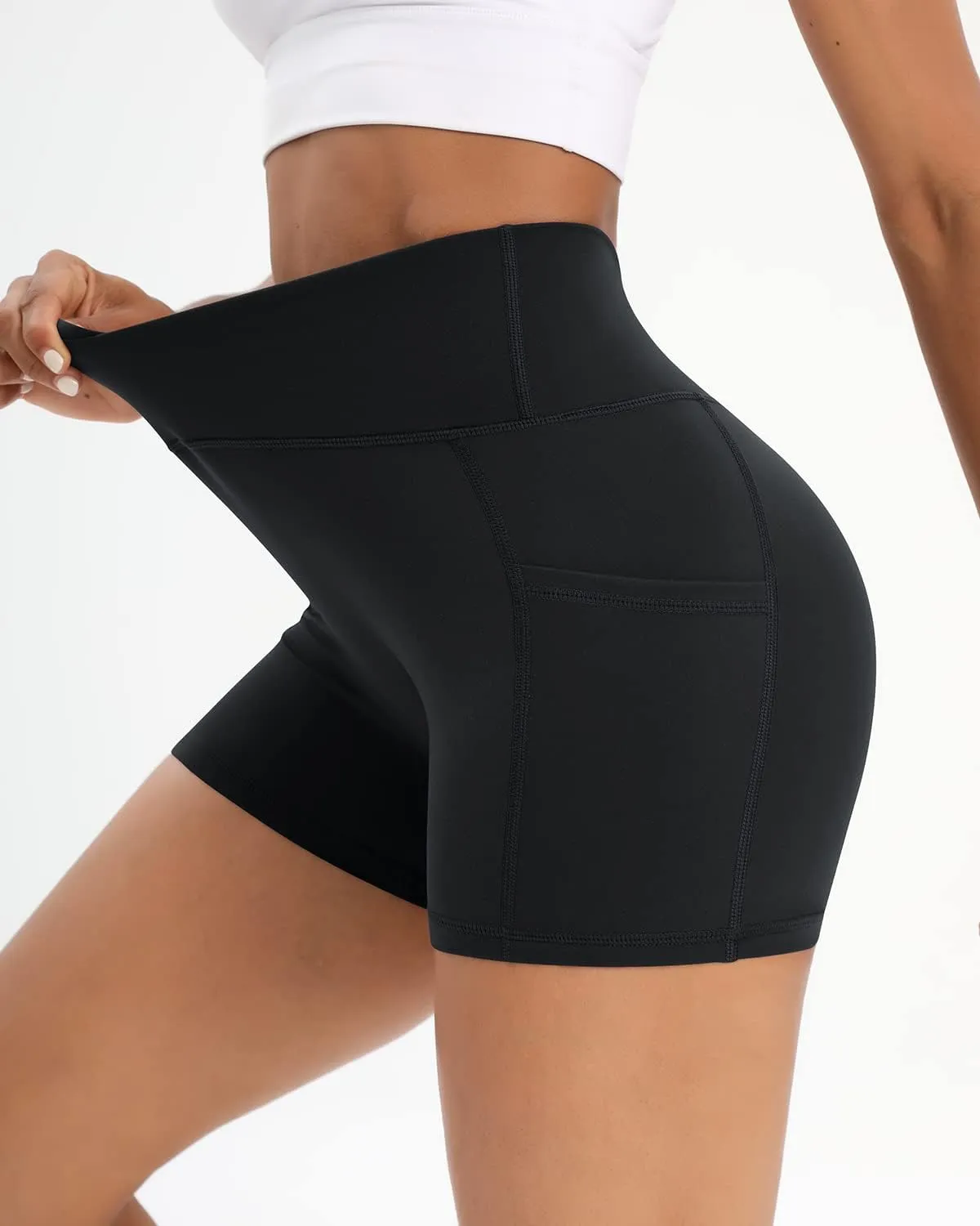 Workout Shorts for Women 2 Pcs Pack Cross Waist Active Gym Spandex Stretchy Yoga Compression with Side Pockets