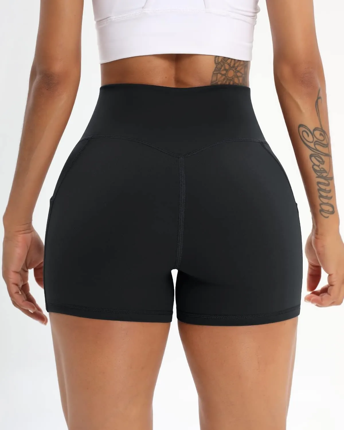 Workout Shorts for Women 2 Pcs Pack Cross Waist Active Gym Spandex Stretchy Yoga Compression with Side Pockets