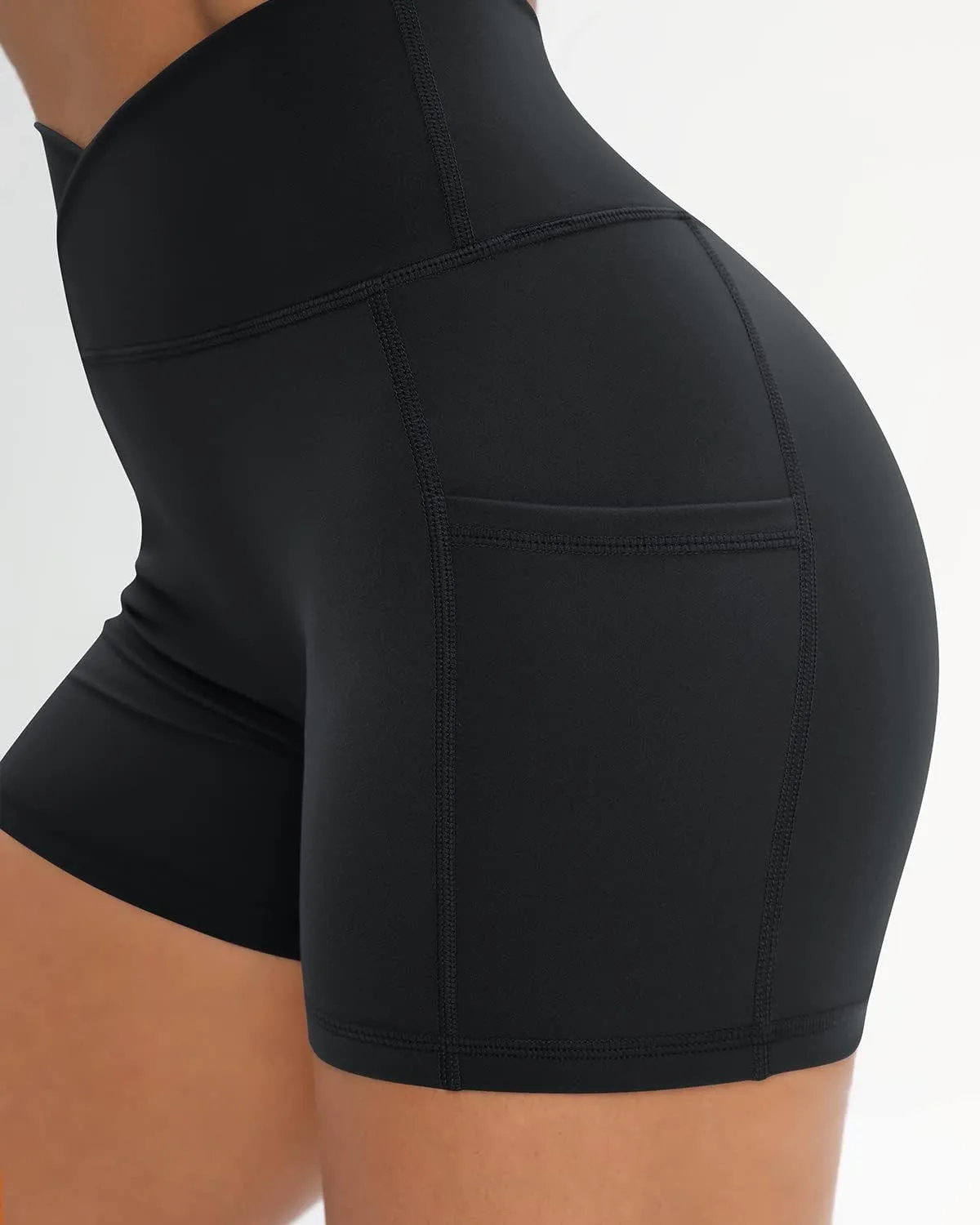 Workout Shorts for Women 2 Pcs Pack Cross Waist Active Gym Spandex Stretchy Yoga Compression with Side Pockets