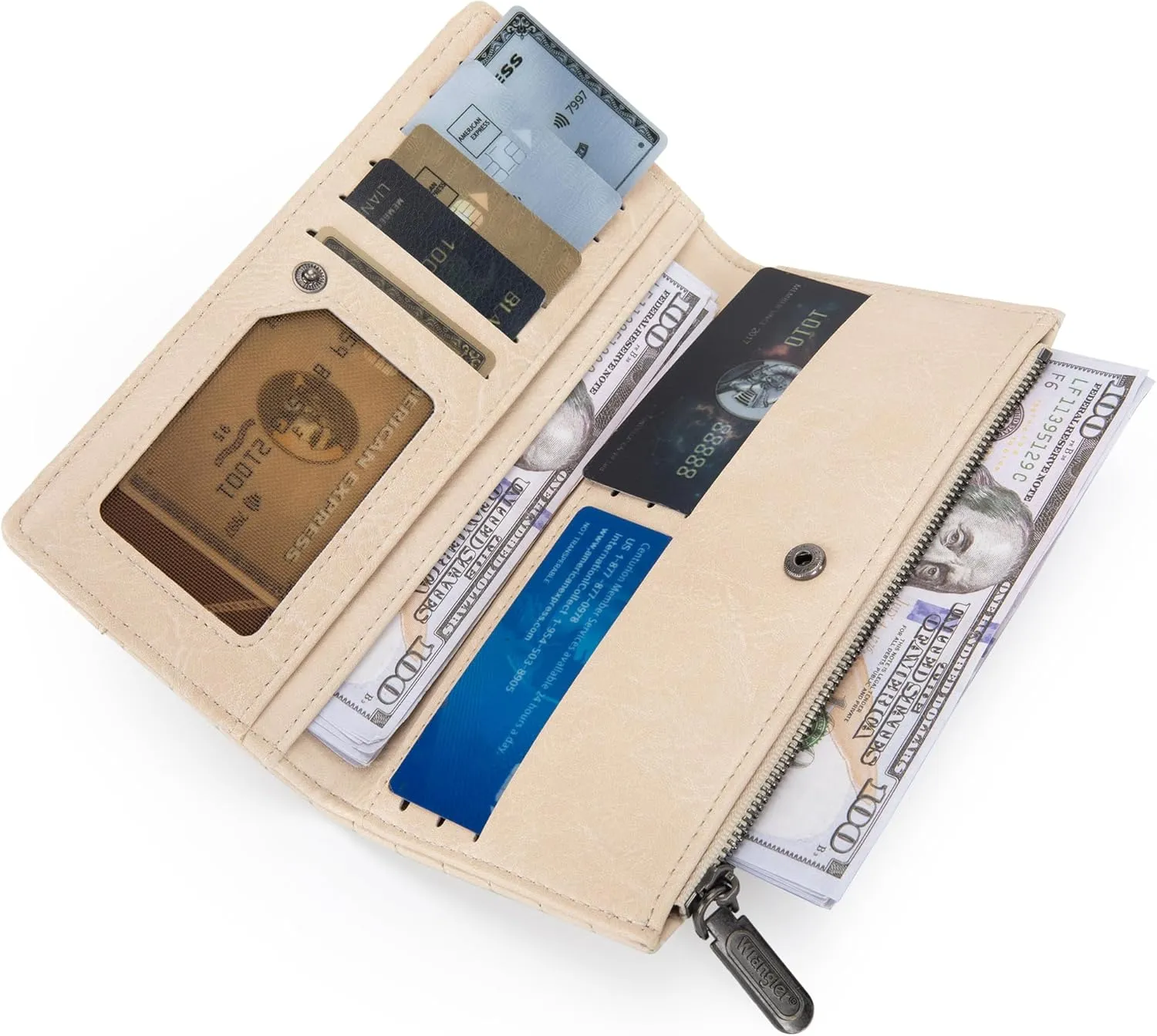 Wrangler Minimalist Wallet for Women Credit Card Wallet Ladies Travel Wallets Monederos de Mujer Card Cases & Money Organizers with Smooth Zippers Tan