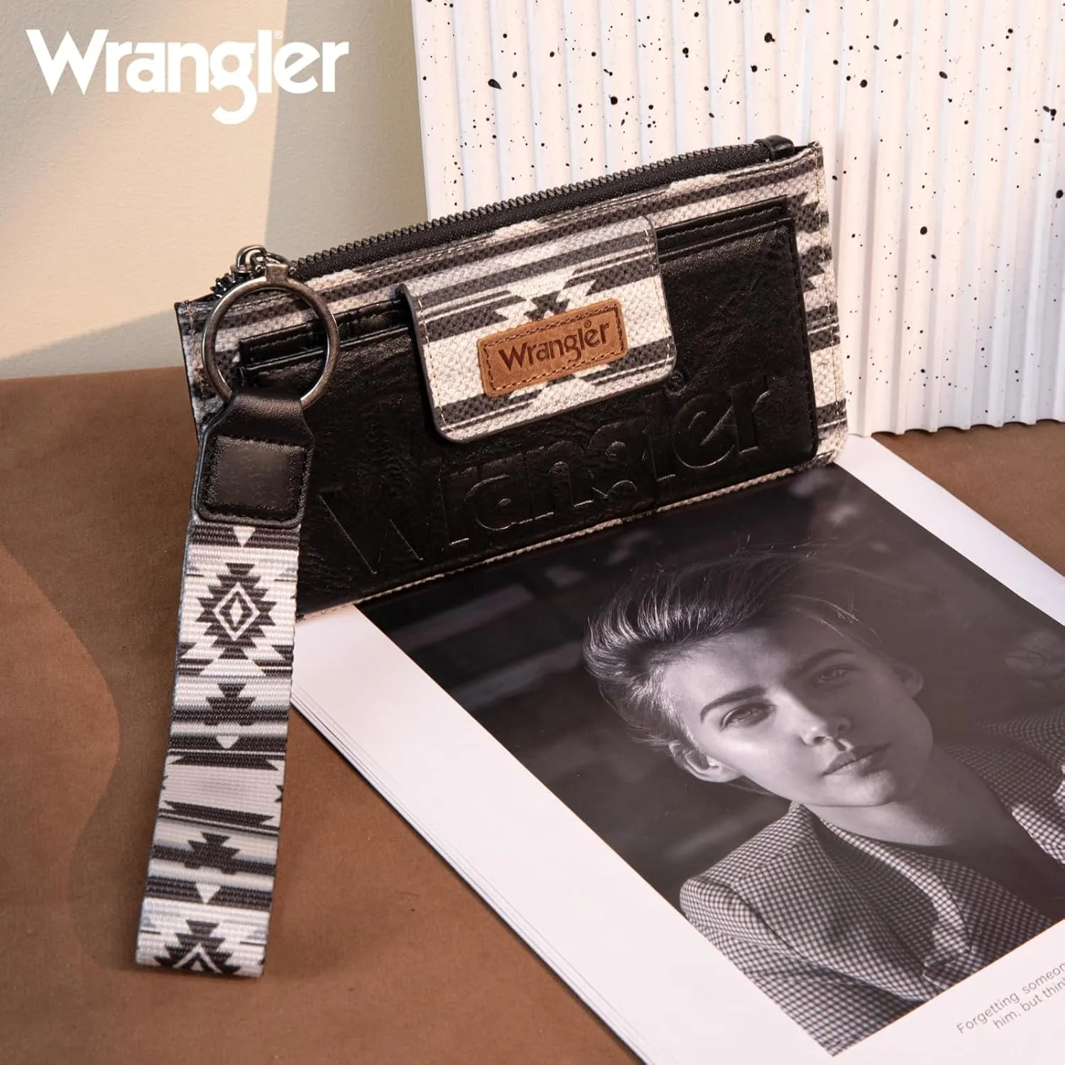 Wrangler Wallet Purse for Women Aztec Clutch Wristlet Wallet with Boho Credit Card Holder
