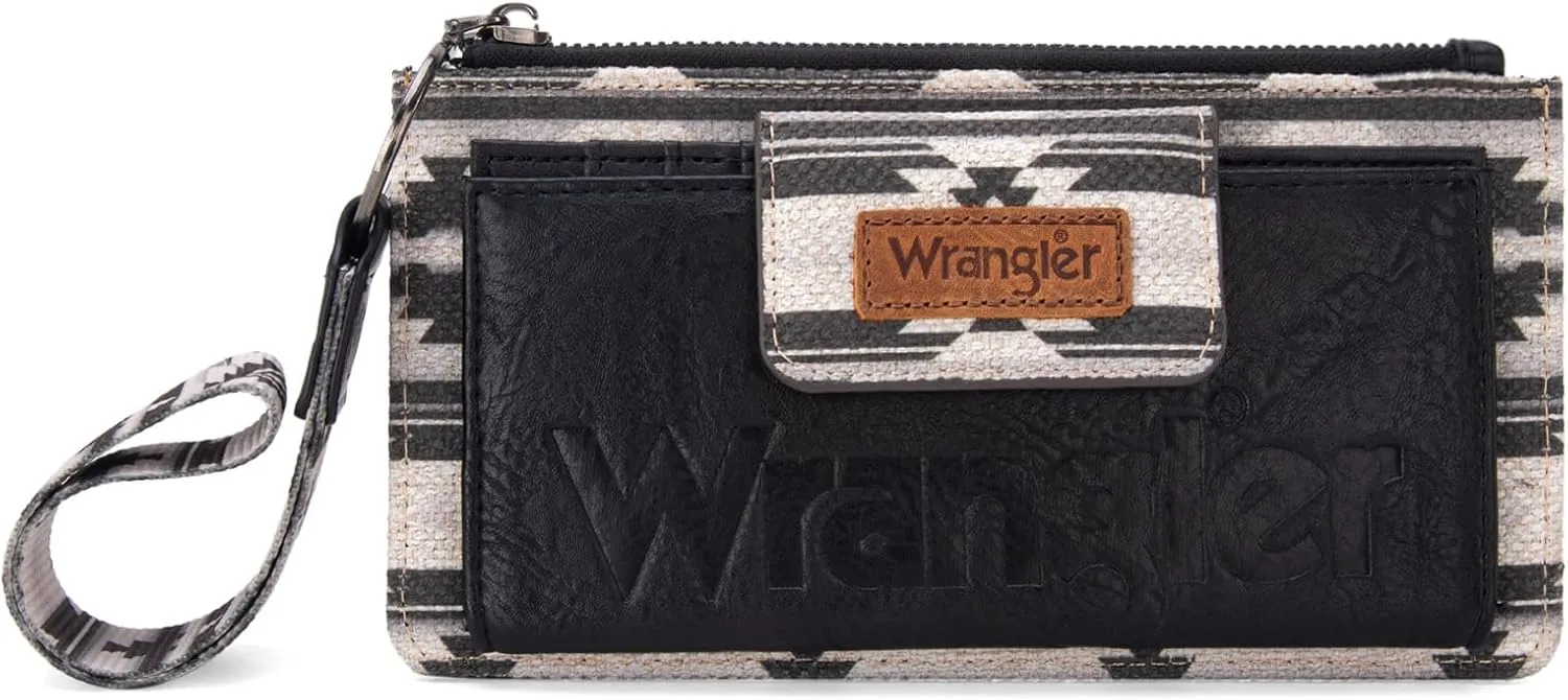 Wrangler Wallet Purse for Women Aztec Clutch Wristlet Wallet with Boho Credit Card Holder