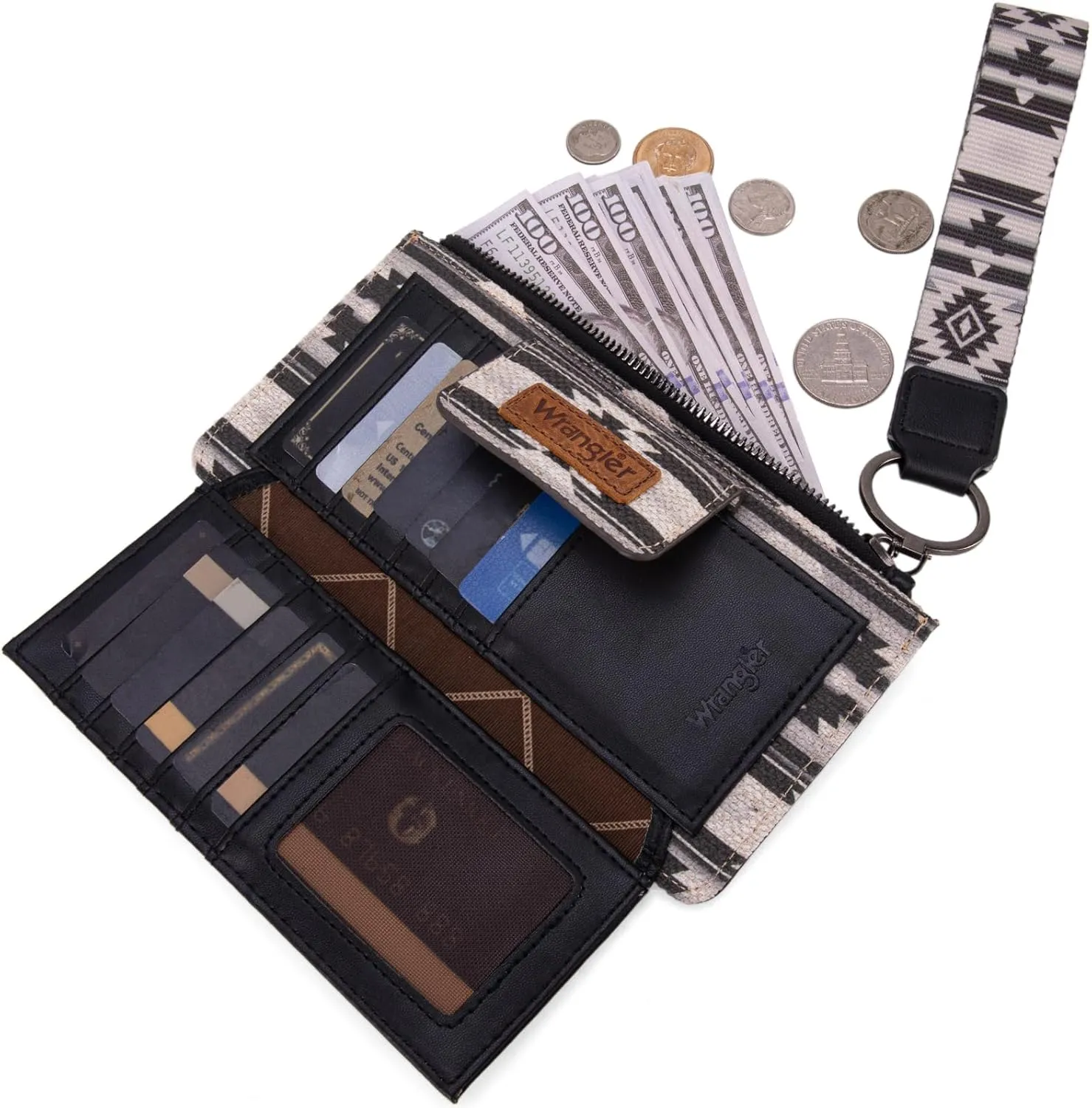 Wrangler Wallet Purse for Women Aztec Clutch Wristlet Wallet with Boho Credit Card Holder
