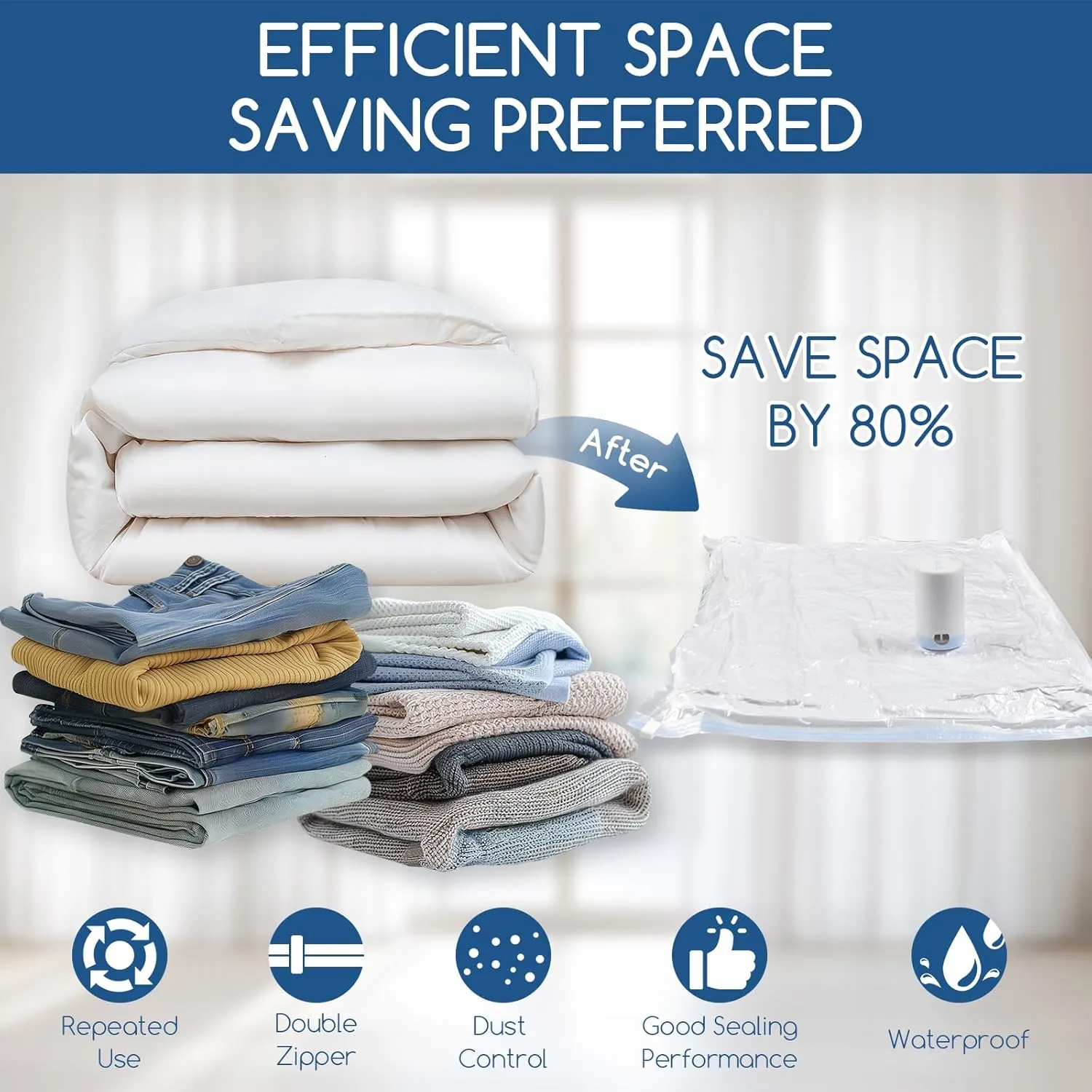 XIMAI Vacuum Storage Bags with Electric Pump for Clothes,12 Combo Seal Bags for Clothing,Space Saver for Comforters,Blankets,Bedding,Vacuum Sealer for Travel, Space Saver