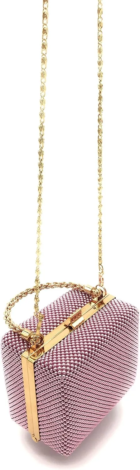 XX-Small clutch Metal beaded mesh evening box purse for Cocktail Party Prom Wedding Banquet