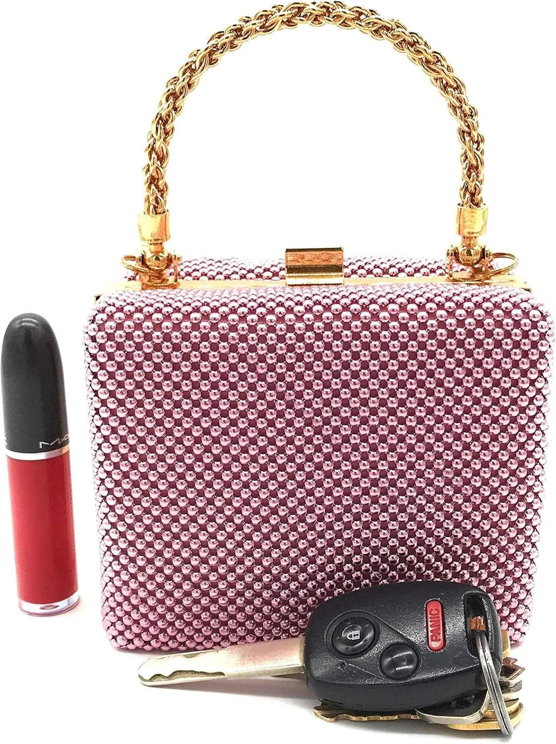 XX-Small clutch Metal beaded mesh evening box purse for Cocktail Party Prom Wedding Banquet