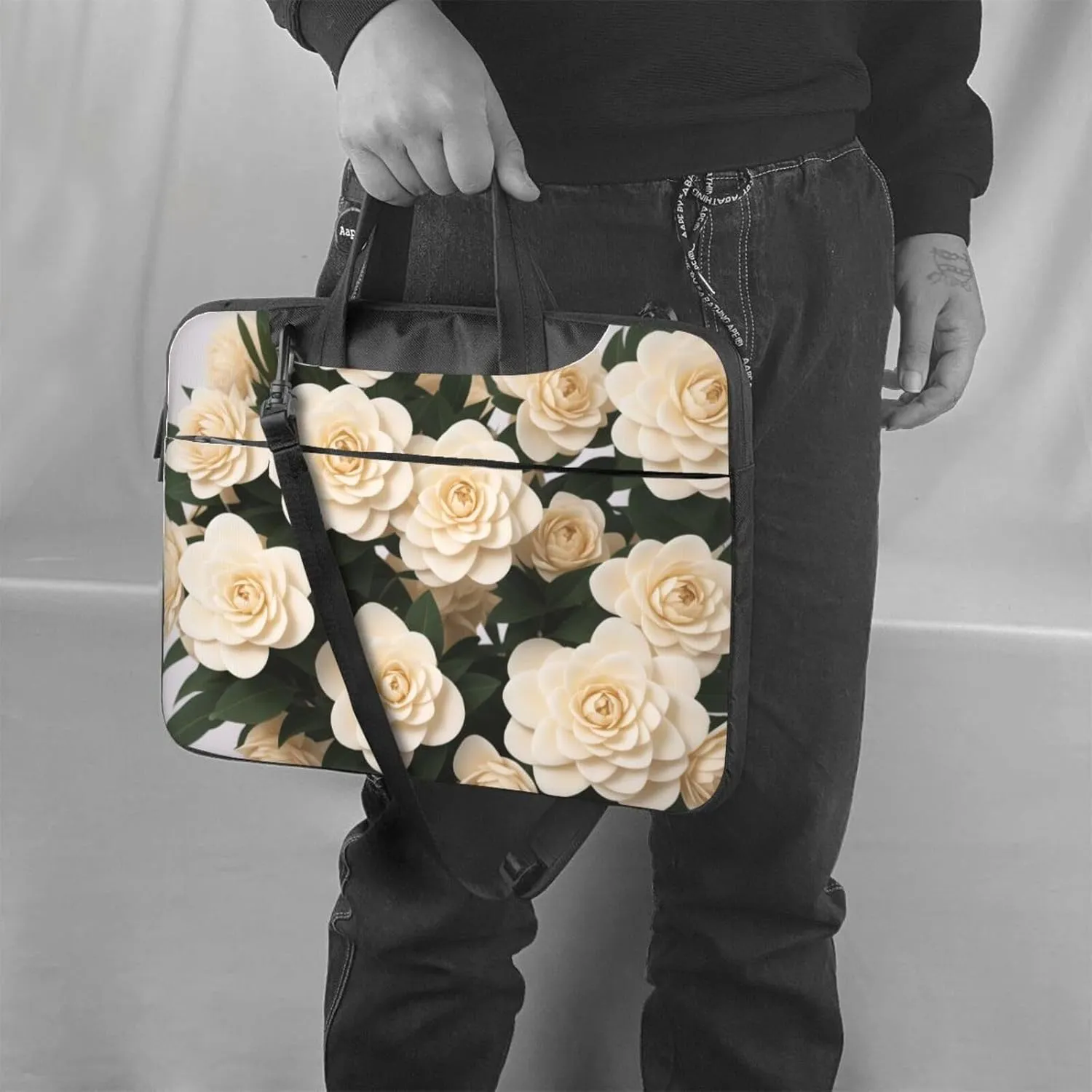Yellow Flowers Printed Patterns Laptop Shoulder Bag Notebook Computer Case Briefcase With Shoulder Straps And Handle