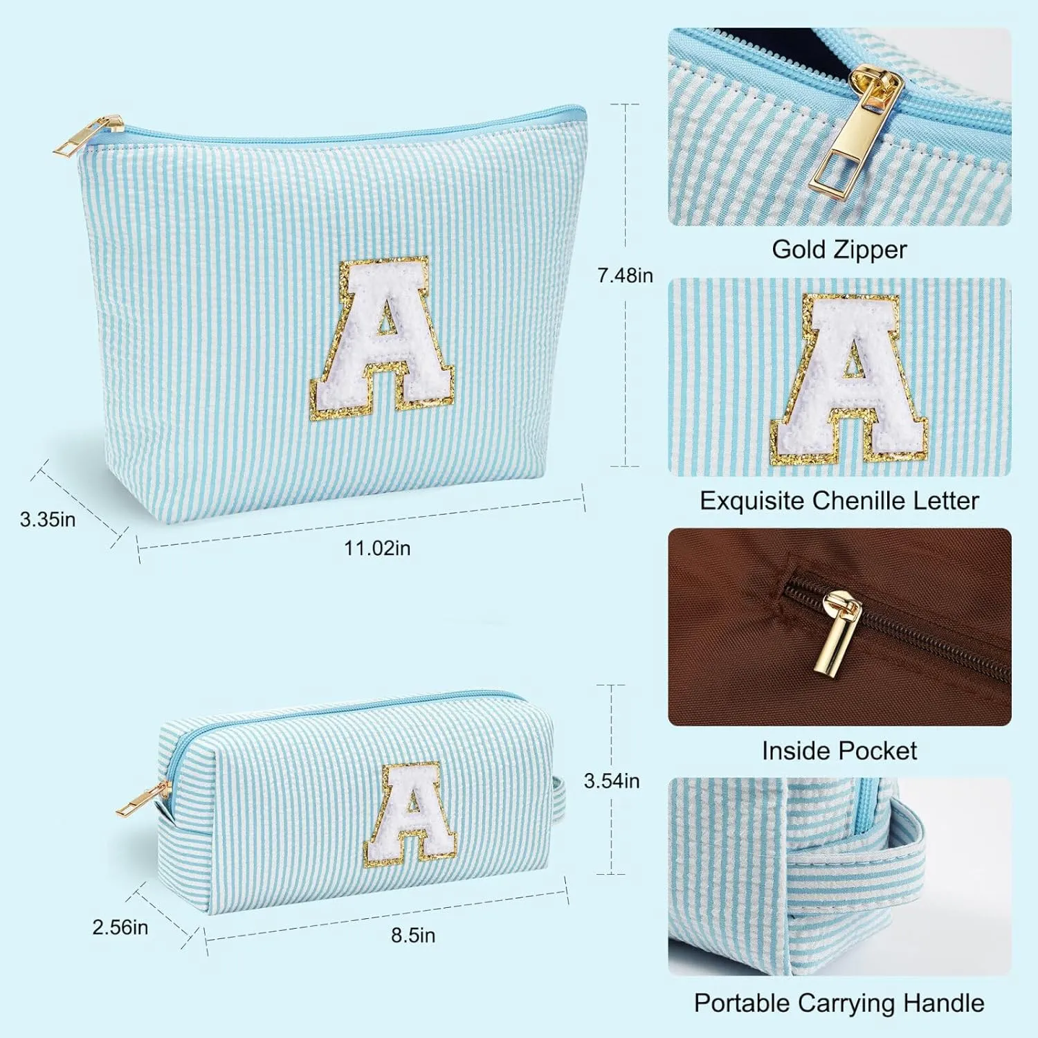 YOOLIFE Cute Makeup Bag for Women & Girls - Cosmetic Bag | Initial Make Up Bag | Personalized Gift for Women / Her | Bridal Shower & Mother's Day Gift