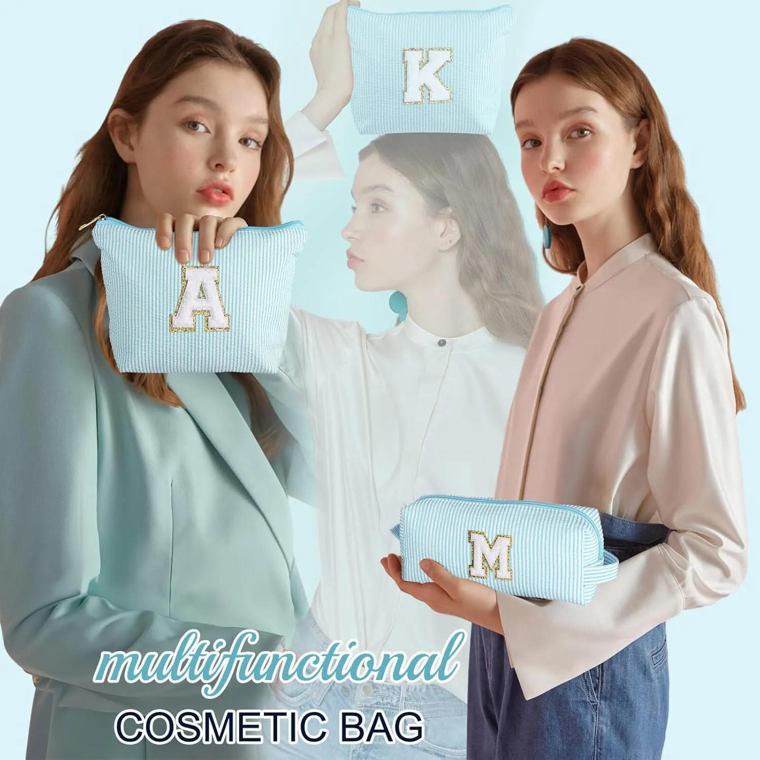 YOOLIFE Cute Makeup Bag for Women & Girls - Cosmetic Bag | Initial Make Up Bag | Personalized Gift for Women / Her | Bridal Shower & Mother's Day Gift