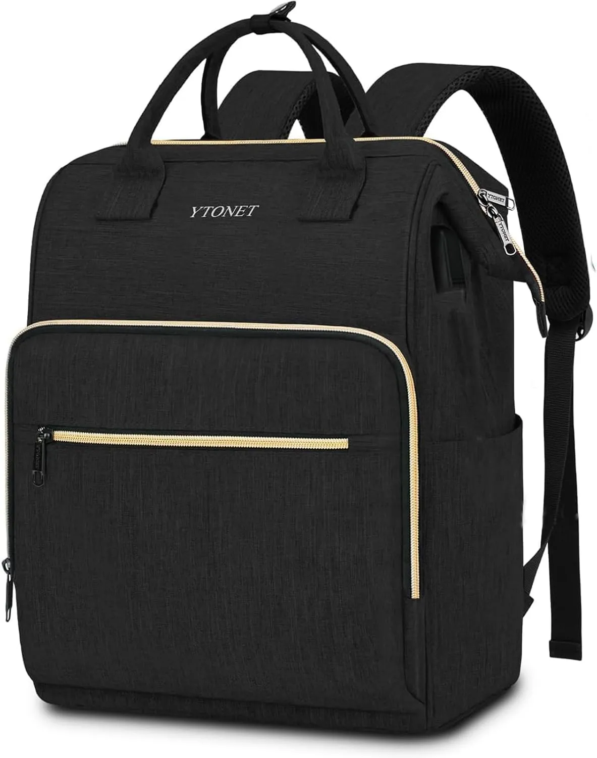 Ytonet Bookbag for Women, 15.6 Inch Laptop Backpack Women with RFID USB Charging Port, Water Resistant Teacher Backpack for Work Business Travel College School Computer Work Bag, Black