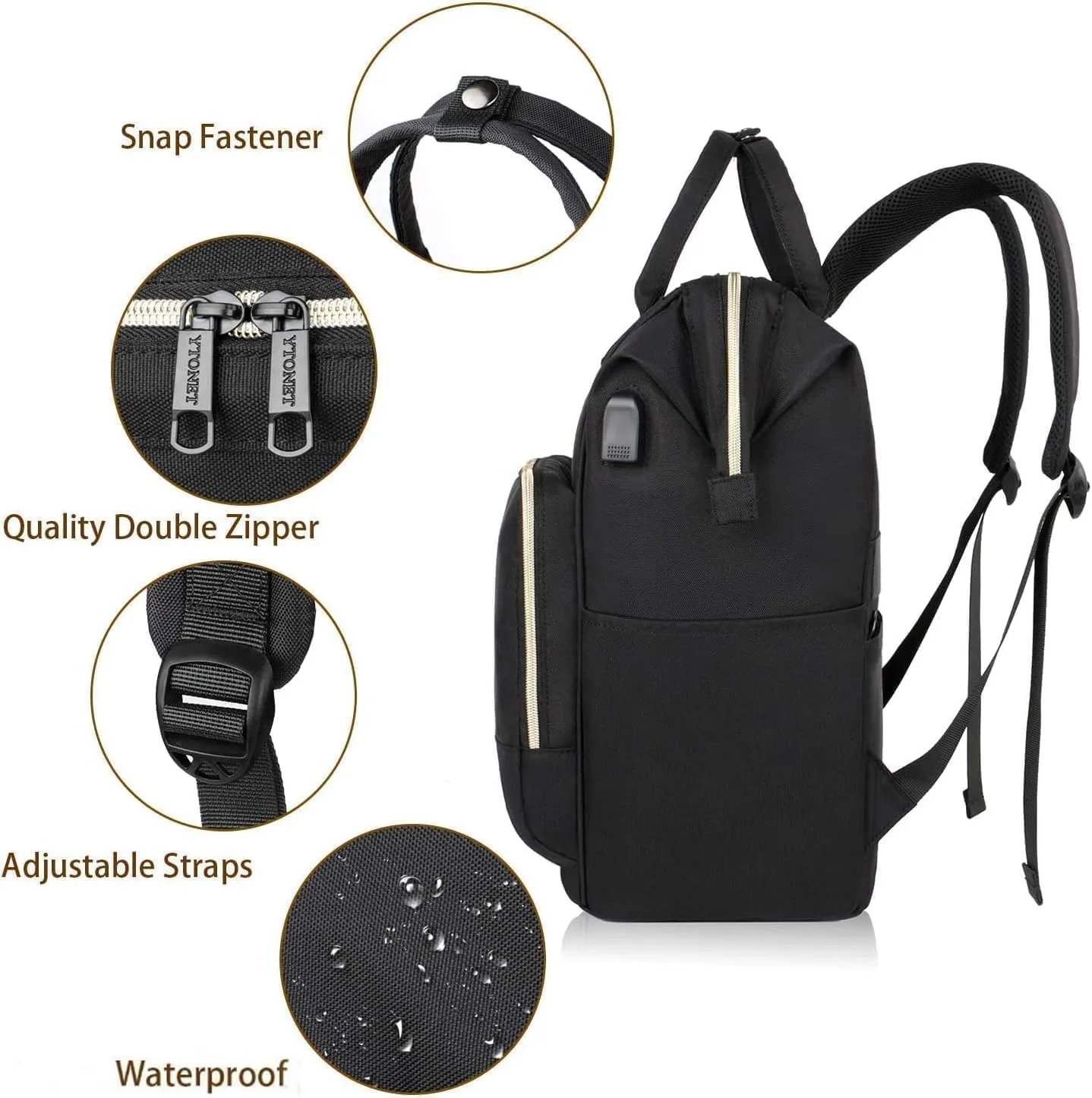Ytonet Bookbag for Women, 15.6 Inch Laptop Backpack Women with RFID USB Charging Port, Water Resistant Teacher Backpack for Work Business Travel College School Computer Work Bag, Black