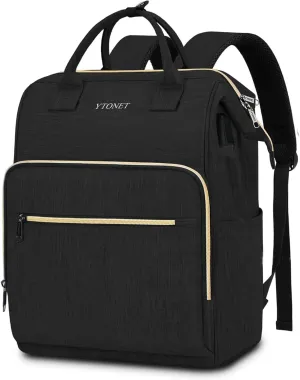 Ytonet Bookbag for Women, 15.6 Inch Laptop Backpack Women with RFID USB Charging Port, Water Resistant Teacher Backpack for Work Business Travel College School Computer Work Bag, Black