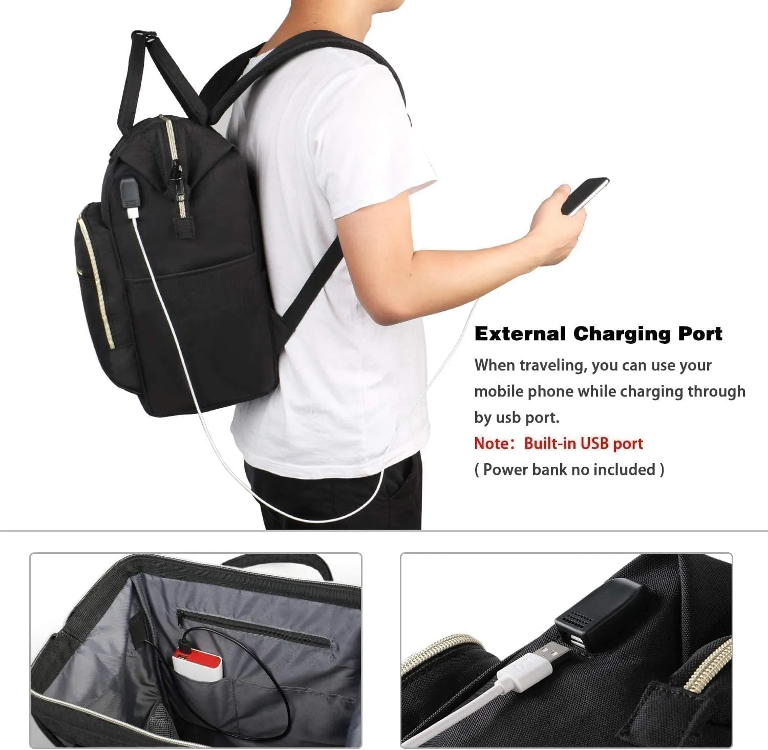 Ytonet Bookbag for Women, 15.6 Inch Laptop Backpack Women with RFID USB Charging Port, Water Resistant Teacher Backpack for Work Business Travel College School Computer Work Bag, Black