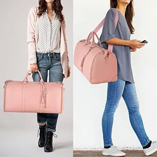 Ytonet Carry On Garment Bag, Large PU Leather Garment Duffle Bag for Women, Waterproof Convertible Garment Bags for Travel with Shoe Pouch, 2 in 1 Hanging Suitcase Dress Suit