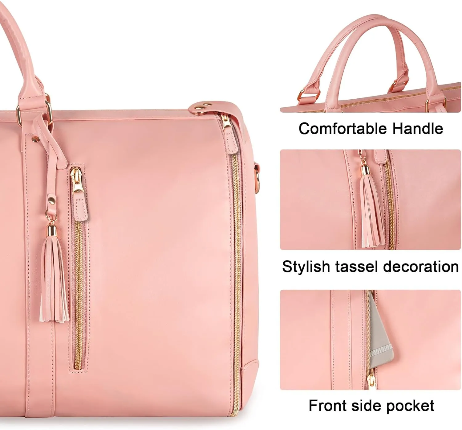 Ytonet Carry On Garment Bag, Large PU Leather Garment Duffle Bag for Women, Waterproof Convertible Garment Bags for Travel with Shoe Pouch, 2 in 1 Hanging Suitcase Dress Suit