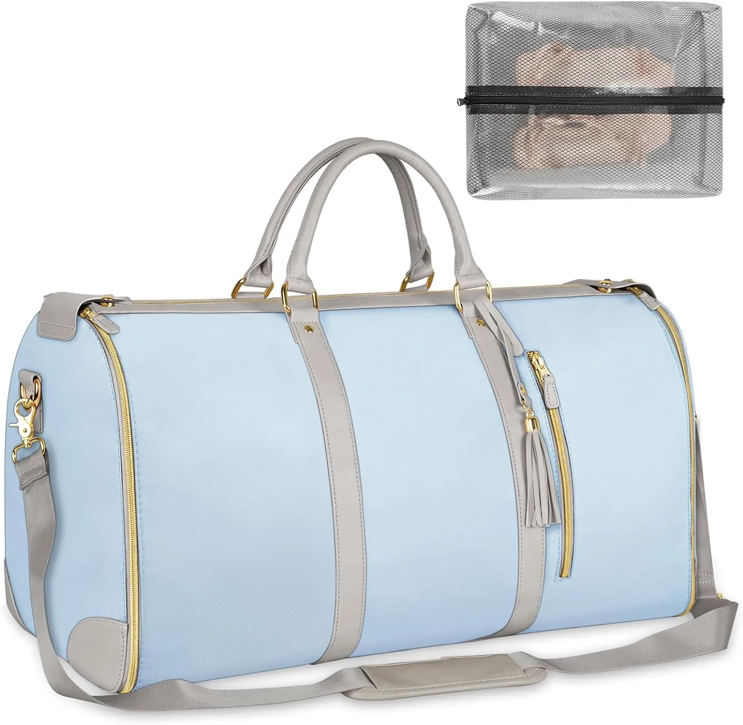 Ytonet Carry On Garment Bag, Large PU Leather Garment Duffle Bag for Women, Waterproof Convertible Garment Bags for Travel with Shoe Pouch, 2 in 1 Hanging Suitcase Dress Suit