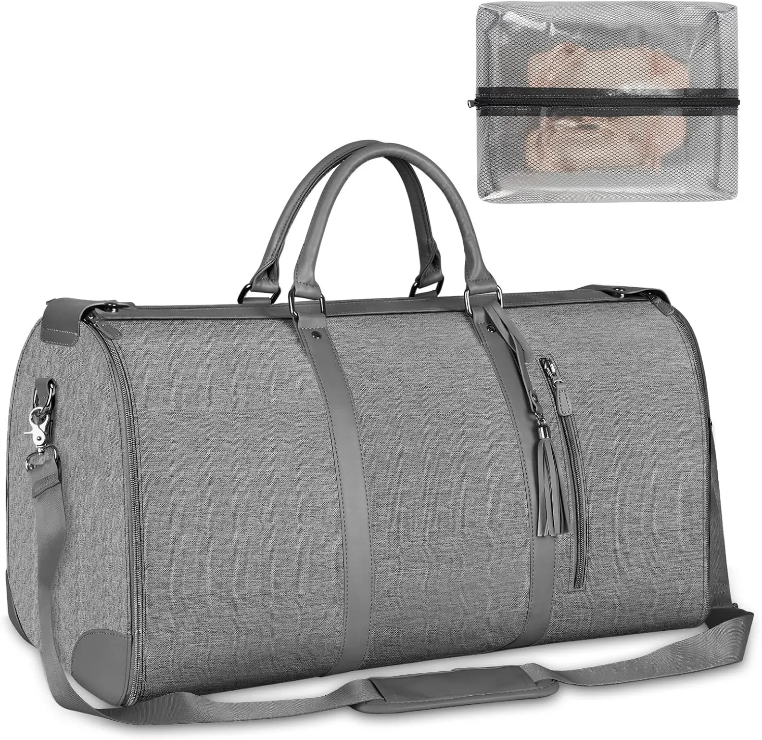 Ytonet Carry On Garment Bag, Large PU Leather Garment Duffle Bag for Women, Waterproof Convertible Garment Bags for Travel with Shoe Pouch, 2 in 1 Hanging Suitcase Dress Suit