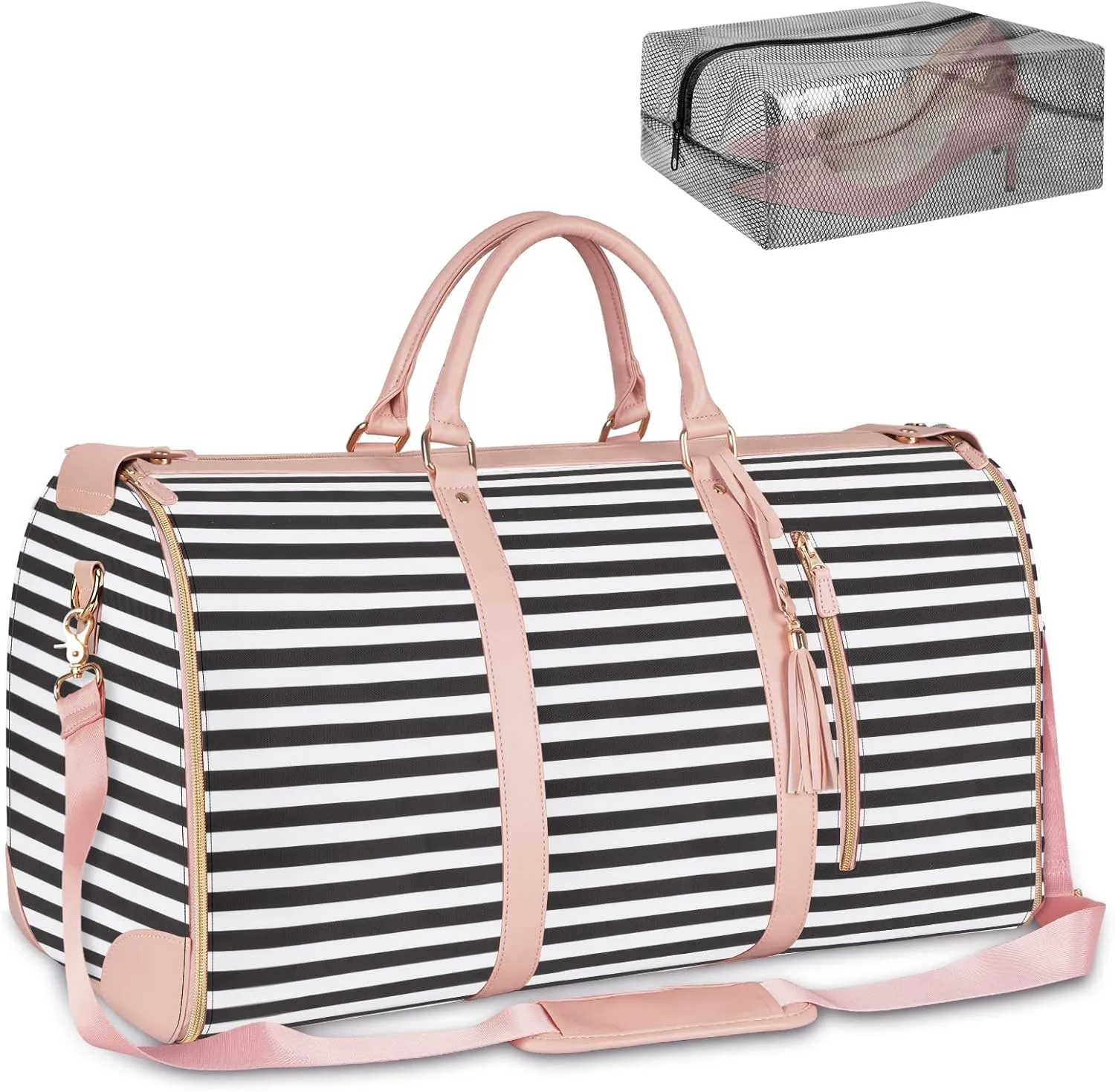 Ytonet Carry On Garment Bag, Large PU Leather Garment Duffle Bag for Women, Waterproof Convertible Garment Bags for Travel with Shoe Pouch, 2 in 1 Hanging Suitcase Dress Suit