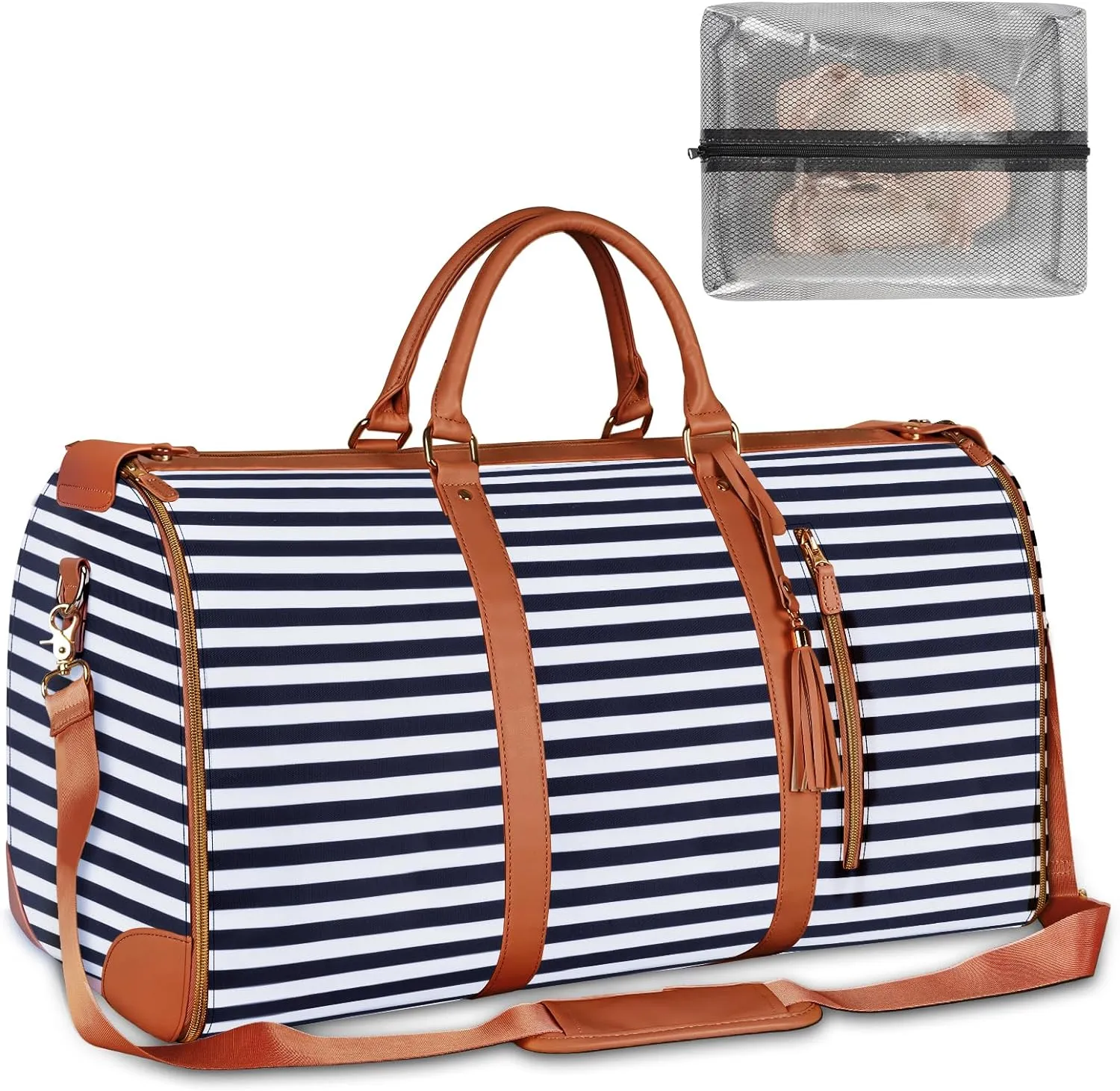 Ytonet Carry On Garment Bag, Large PU Leather Garment Duffle Bag for Women, Waterproof Convertible Garment Bags for Travel with Shoe Pouch, 2 in 1 Hanging Suitcase Dress Suit