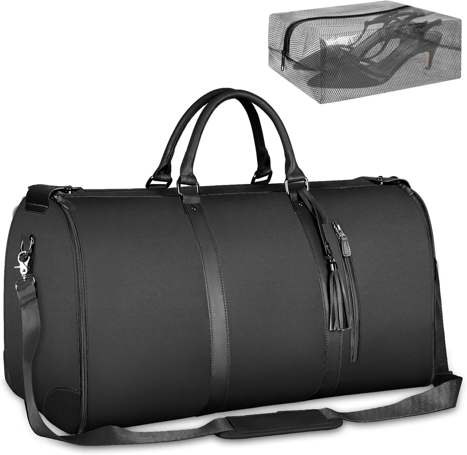 Ytonet Carry On Garment Bag, Large PU Leather Garment Duffle Bag for Women, Waterproof Convertible Garment Bags for Travel with Shoe Pouch, 2 in 1 Hanging Suitcase Dress Suit