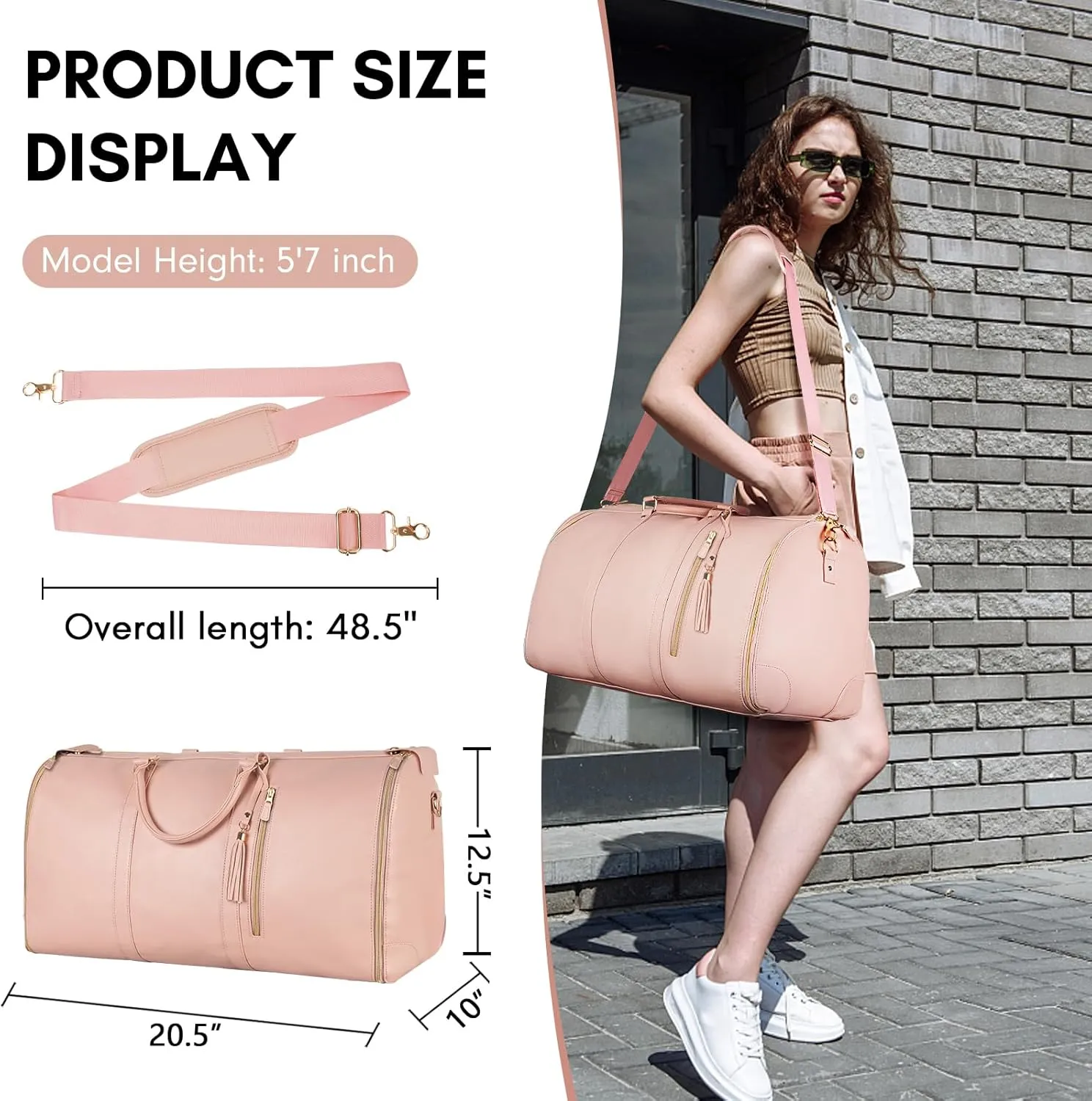 Ytonet Carry On Garment Bag, Large PU Leather Garment Duffle Bag for Women, Waterproof Convertible Garment Bags for Travel with Shoe Pouch, 2 in 1 Hanging Suitcase Dress Suit
