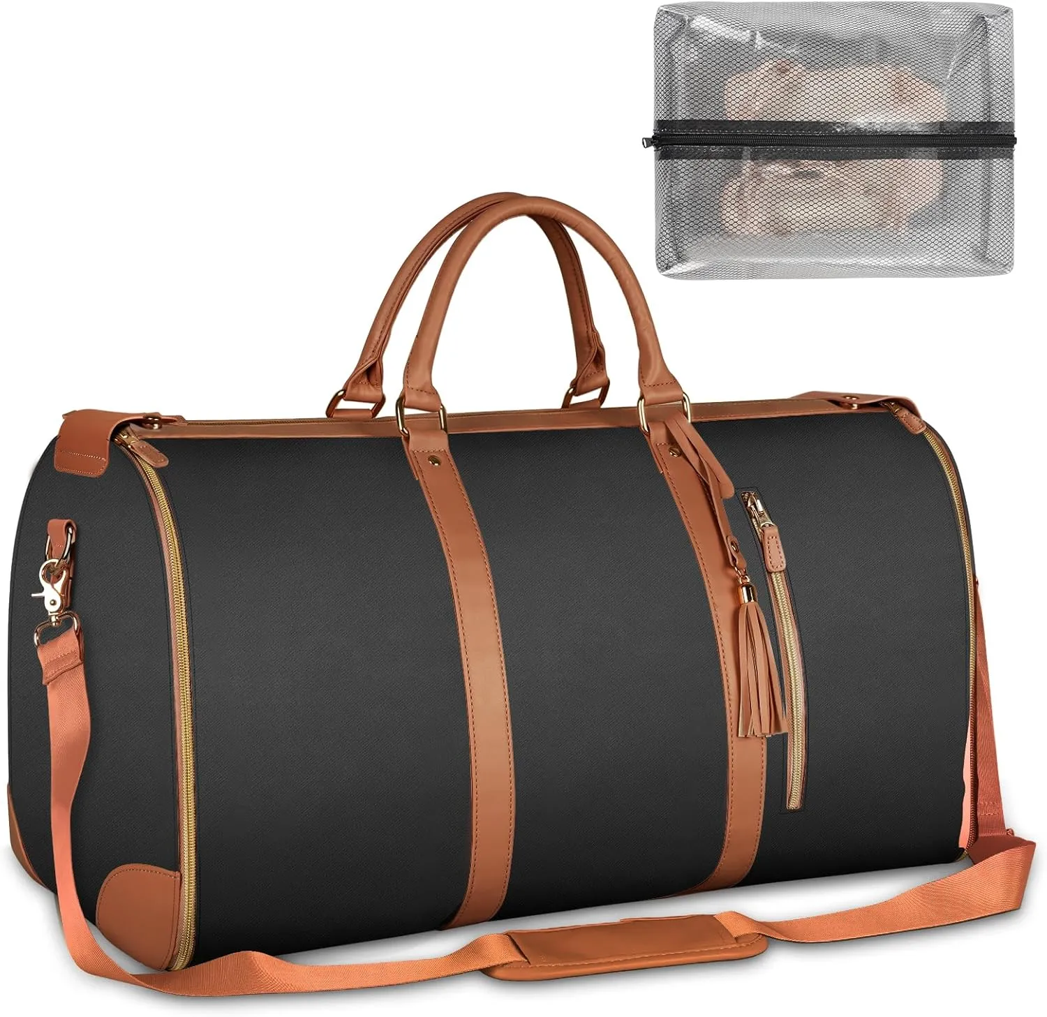 Ytonet Carry On Garment Bag, Large PU Leather Garment Duffle Bag for Women, Waterproof Convertible Garment Bags for Travel with Shoe Pouch, 2 in 1 Hanging Suitcase Dress Suit