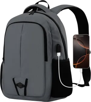 Zecti Travel Laptop Backpack for Men Women 17 Inch Casual Backpack for Work,Travel,Carry on College Backpack with USB Charging Hole, Water Resistant,Large Capacity Grey
