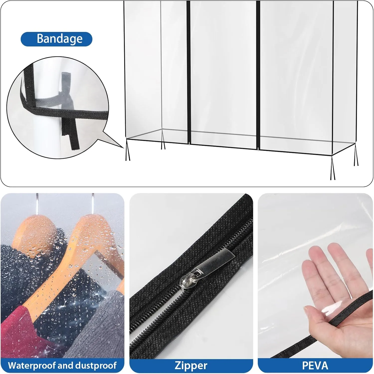 Zilink 50'' Clear Garment Rack Cover Dustproof Clothes Rack Cover Clear Garment Bags Waterproof Wardrobe Cover with 2 Durable Zippers for Garment Rack
