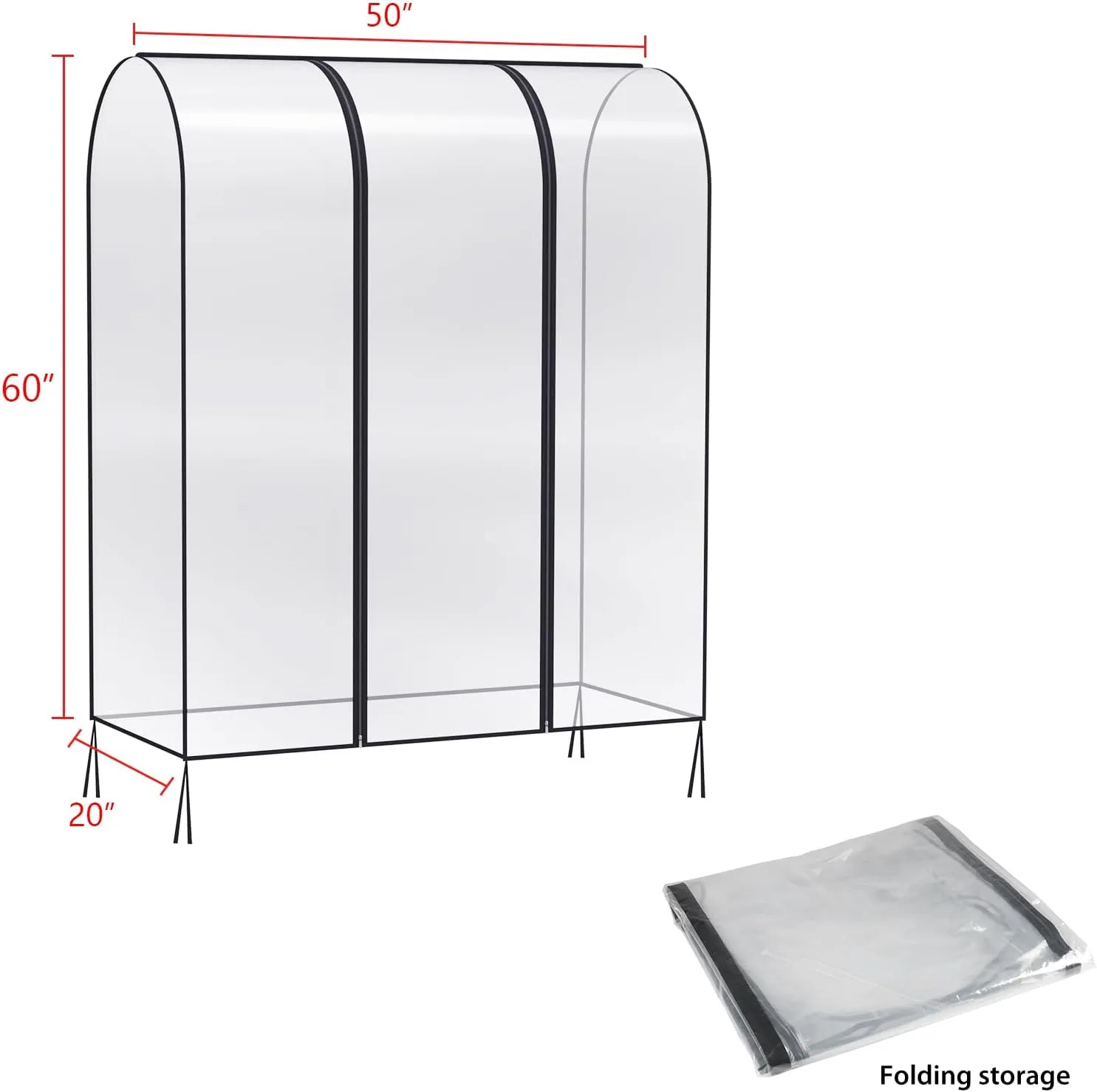 Zilink 50'' Clear Garment Rack Cover Dustproof Clothes Rack Cover Clear Garment Bags Waterproof Wardrobe Cover with 2 Durable Zippers for Garment Rack