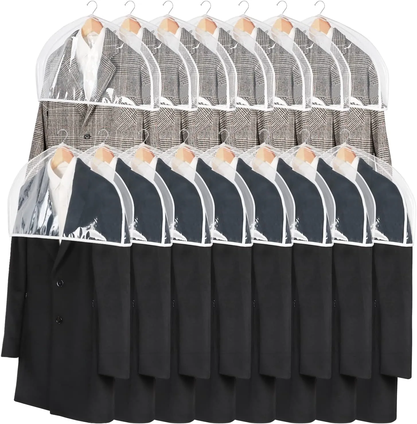 Zilink Clear Shoulder Covers for Clothes (Set of 15) Breathable Clothes Dust Cover Protectors with 2" Gusset for Suit, Coats, Jackets