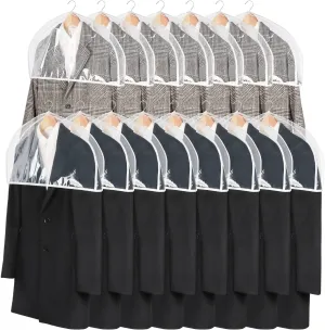 Zilink Clear Shoulder Covers for Clothes (Set of 15) Breathable Clothes Dust Cover Protectors with 2" Gusset for Suit, Coats, Jackets