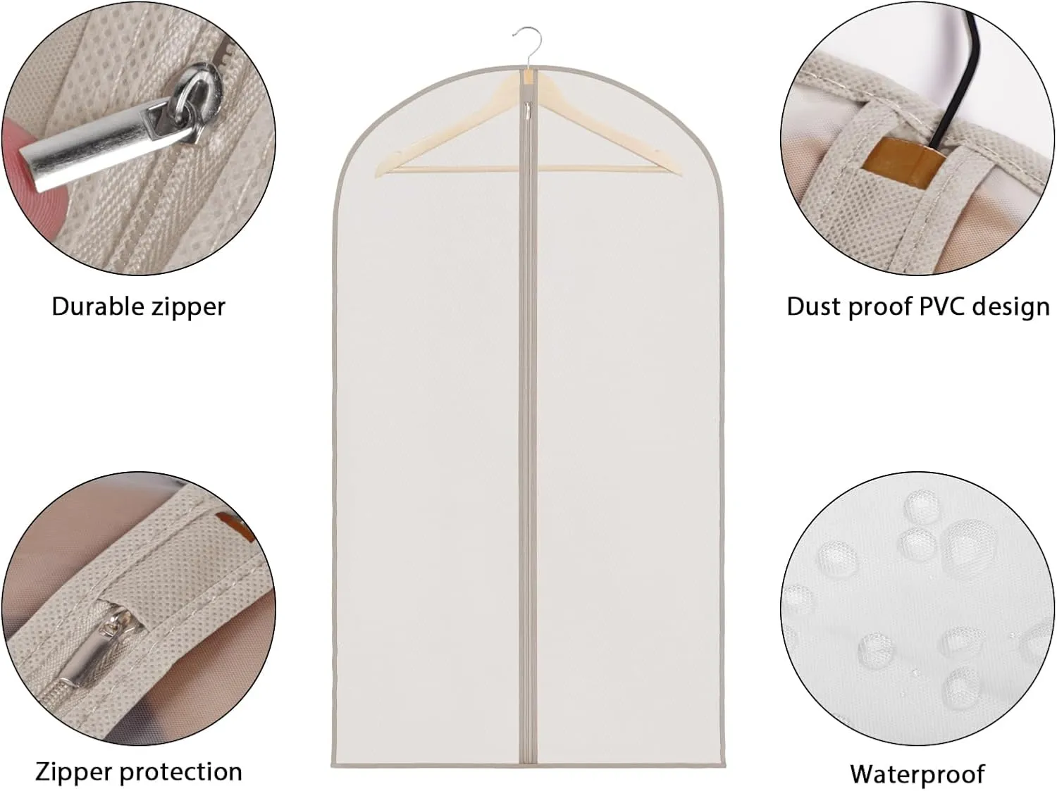 Zilink Clear Suit Bags for Closet Storage and Travel 43" Hanging Storage Bags for Clothes Garment Bags for Storage, T-Shirt, Suits, Coats, Jackets - Beige, 8 Pack