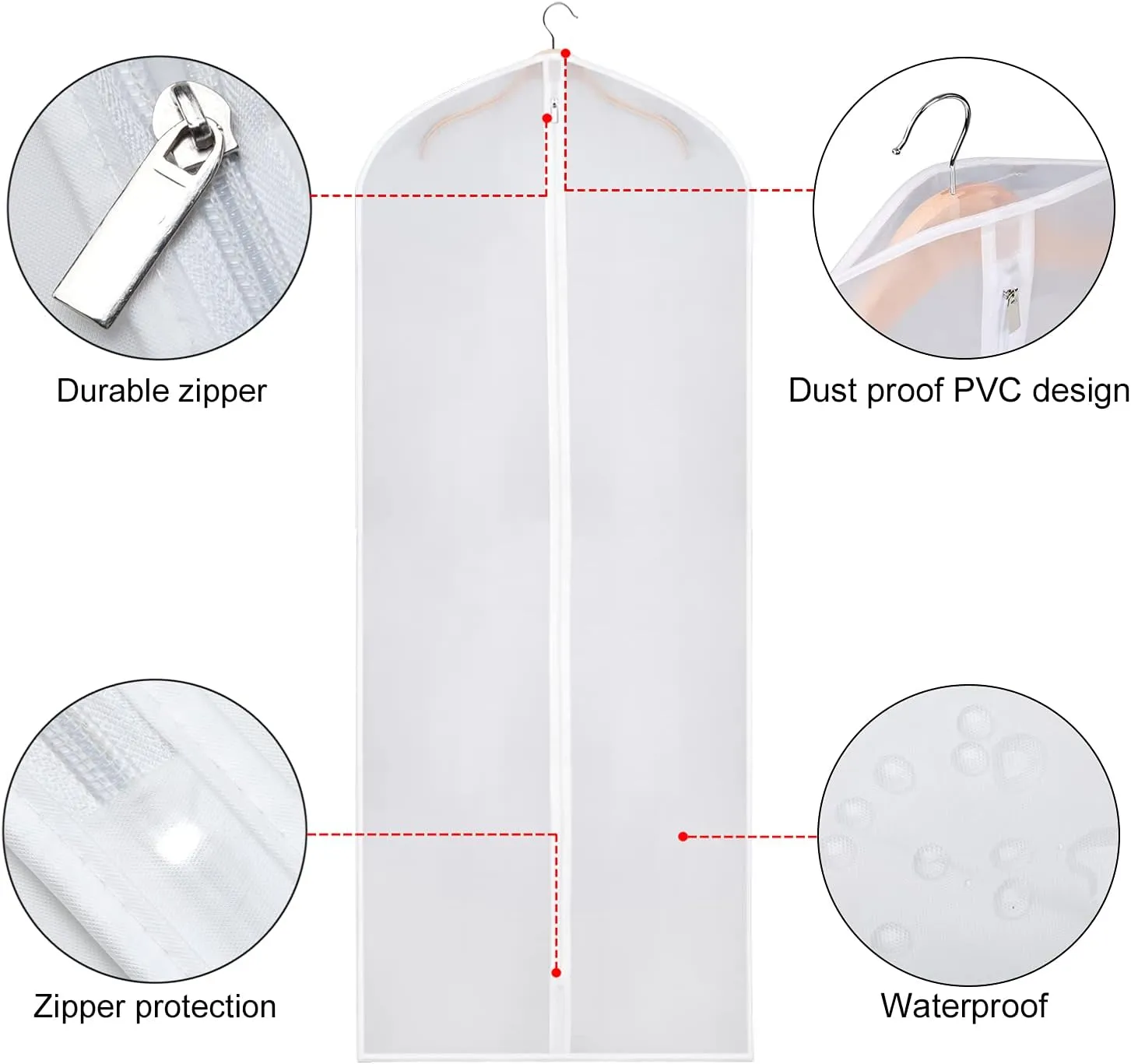 Zilink Garment Bags for Long Dresses 60-inch Translucent Suit Bag with Full-Length Zipper (Set of 6) for Dance Costumes Gown Dress Clothes Storage [Upgraded Version]