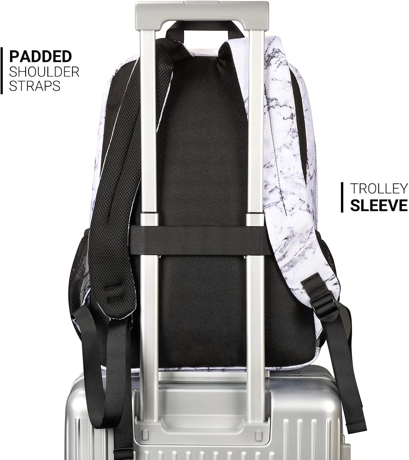 ZORFIN 26L Backpack for School, College, and Travel: Water Resistant Bookbag with 8 Compartments - Marble