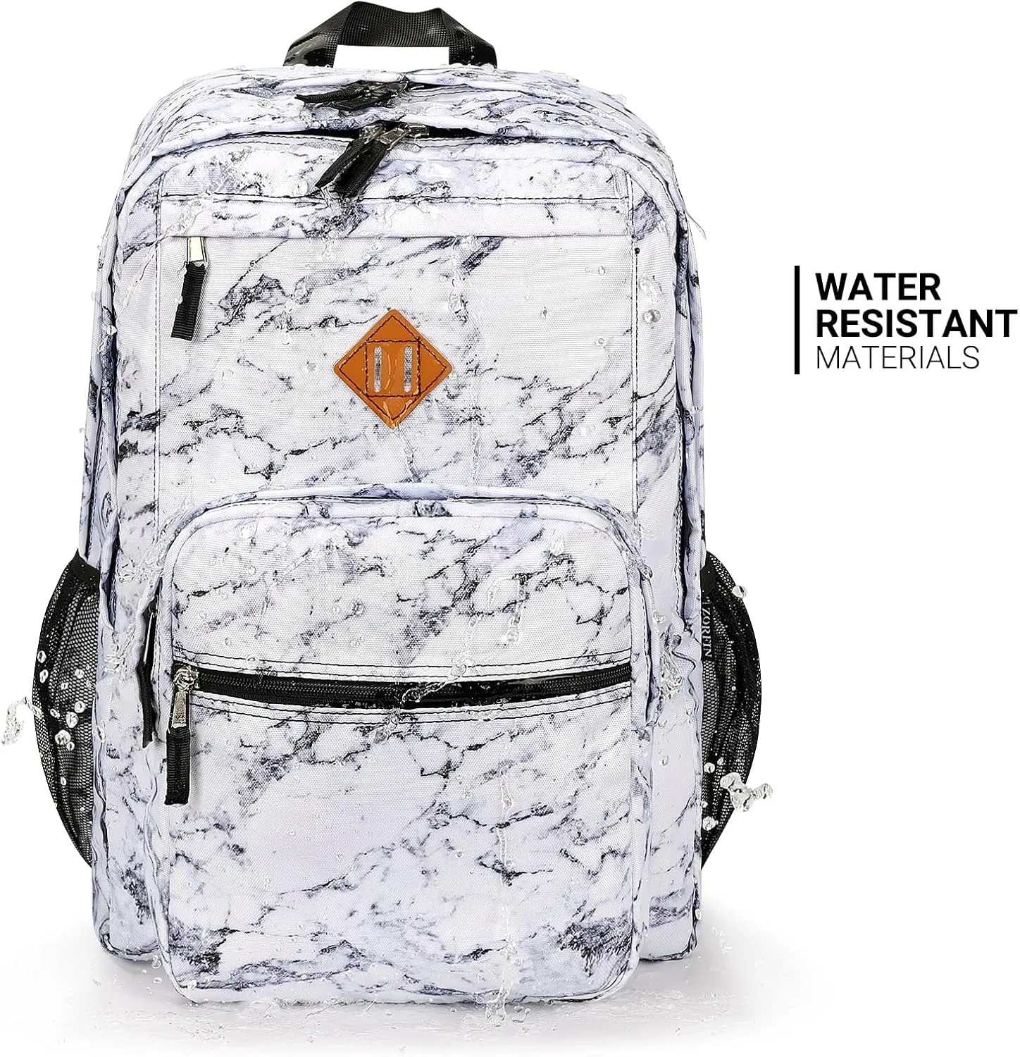 ZORFIN 26L Backpack for School, College, and Travel: Water Resistant Bookbag with 8 Compartments - Marble