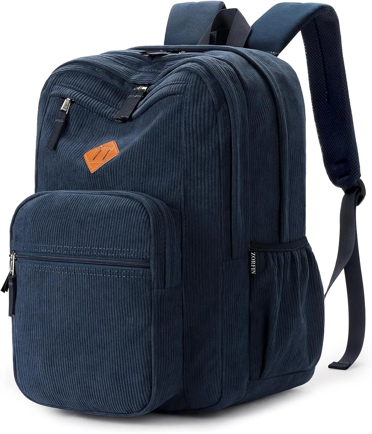 ZORFIN 26L Backpack for School, College, and Travel: Water Resistant Bookbag with 8 Compartments - Midnight Blue Corduroy
