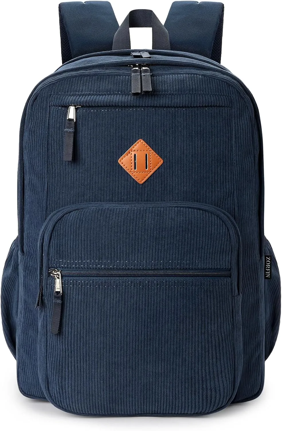 ZORFIN 26L Backpack for School, College, and Travel: Water Resistant Bookbag with 8 Compartments - Midnight Blue Corduroy