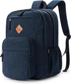 ZORFIN 26L Backpack for School, College, and Travel: Water Resistant Bookbag with 8 Compartments - Midnight Blue Corduroy