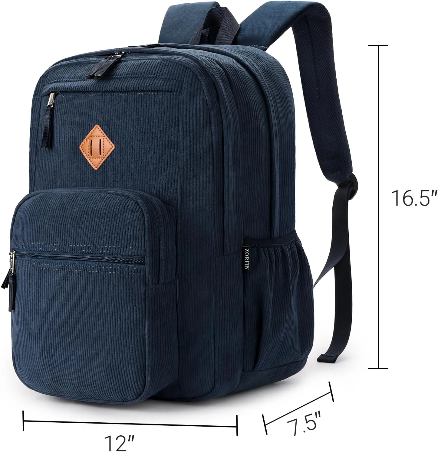 ZORFIN 26L Backpack for School, College, and Travel: Water Resistant Bookbag with 8 Compartments - Midnight Blue Corduroy