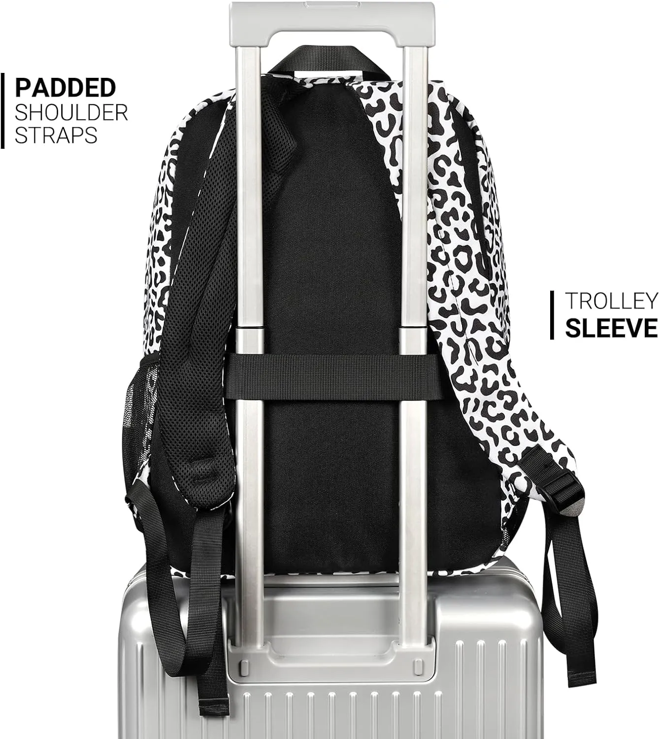 ZORFIN 26L Backpack for School, College, and Travel: Water Resistant Bookbag with 8 Compartments - Snow Leopard