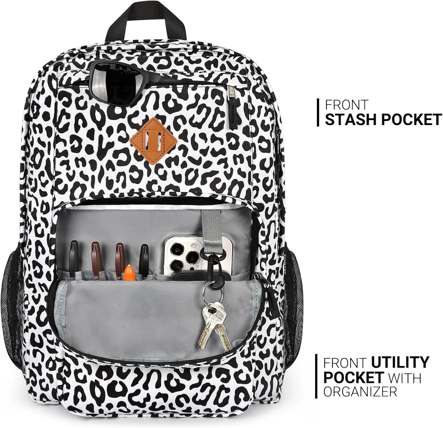 ZORFIN 26L Backpack for School, College, and Travel: Water Resistant Bookbag with 8 Compartments - Snow Leopard