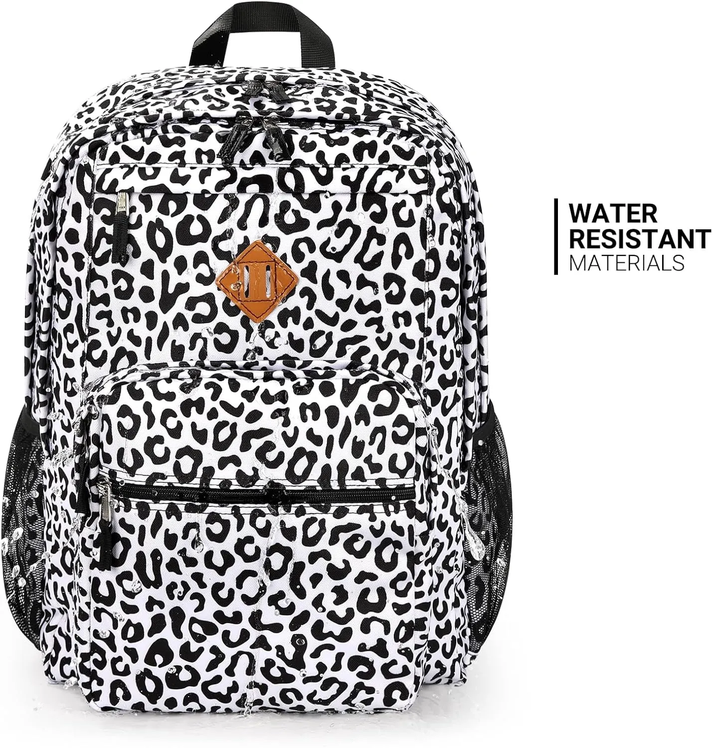 ZORFIN 26L Backpack for School, College, and Travel: Water Resistant Bookbag with 8 Compartments - Snow Leopard