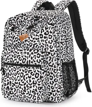 ZORFIN 26L Backpack for School, College, and Travel: Water Resistant Bookbag with 8 Compartments - Snow Leopard