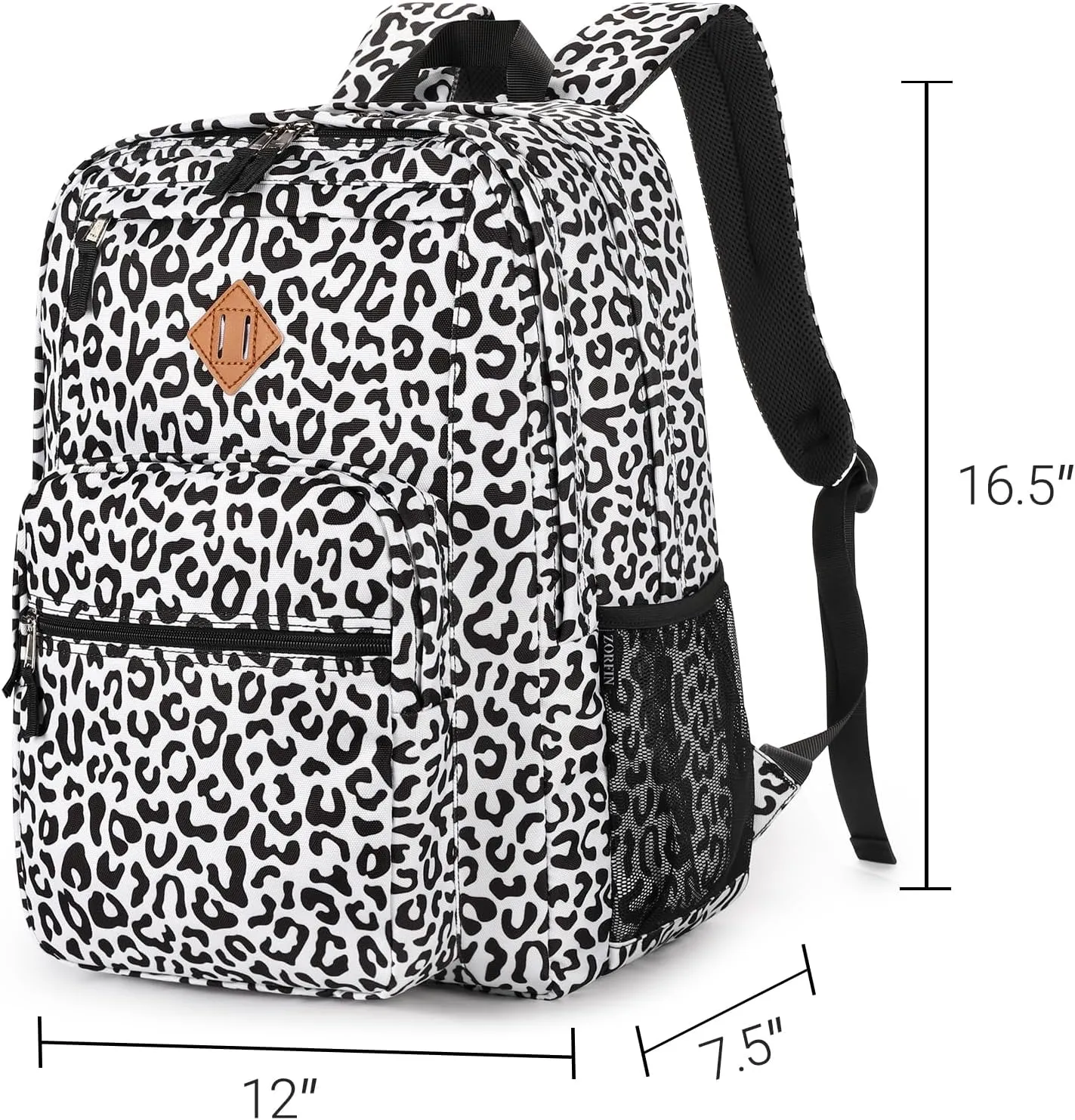 ZORFIN 26L Backpack for School, College, and Travel: Water Resistant Bookbag with 8 Compartments - Snow Leopard
