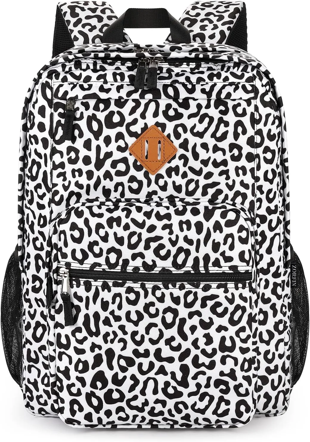 ZORFIN 26L Backpack for School, College, and Travel: Water Resistant Bookbag with 8 Compartments - Snow Leopard