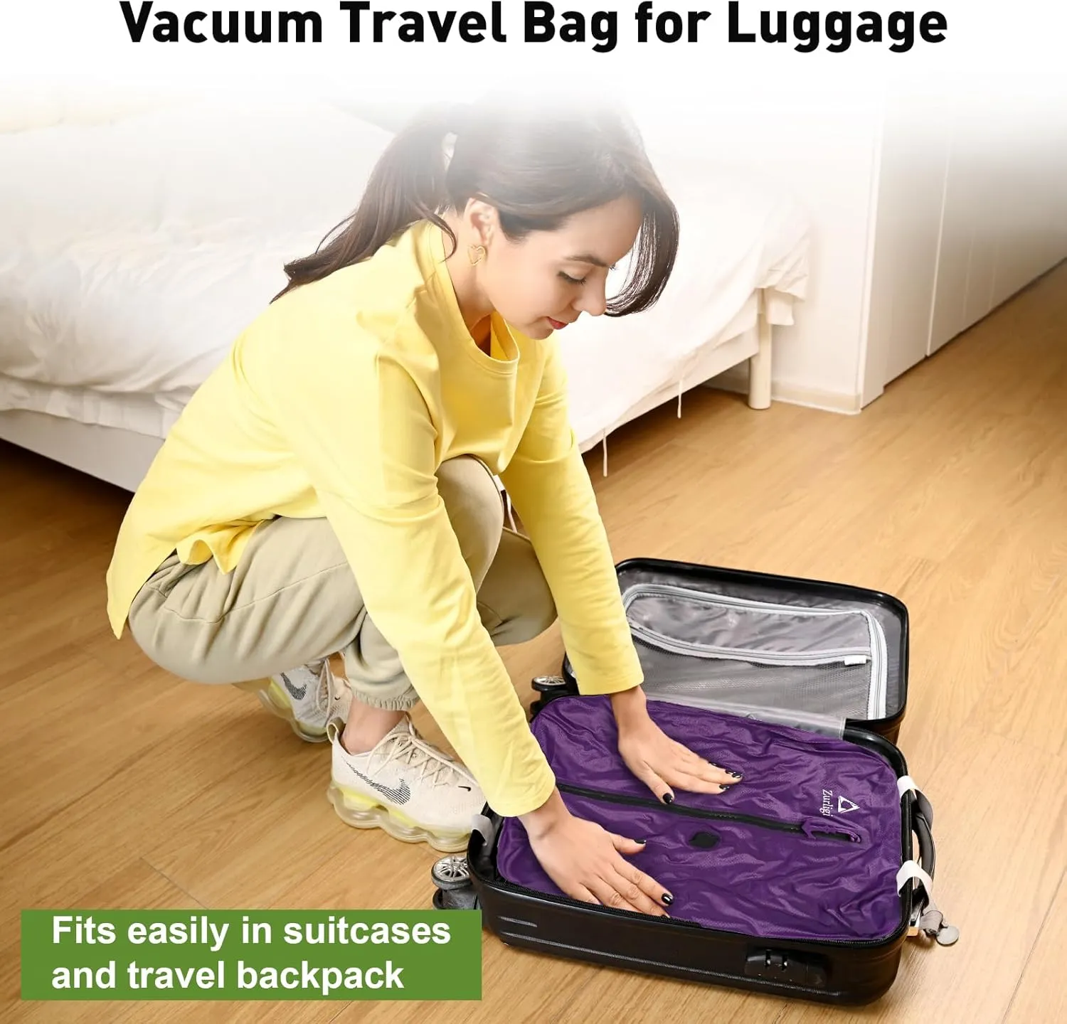 Zurligi Vacuum Bags for Travel with Pump, Vacuum Compression Bag with Adjustable Shoulder Strap, IP67 Reusable Vacuum Packing Cubes for Luggage, Backpack, Suitcase, Yoga, Swim, Beach