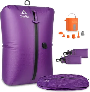 Zurligi Vacuum Bags for Travel with Pump, Vacuum Compression Bag with Adjustable Shoulder Strap, IP67 Reusable Vacuum Packing Cubes for Luggage, Backpack, Suitcase, Yoga, Swim, Beach