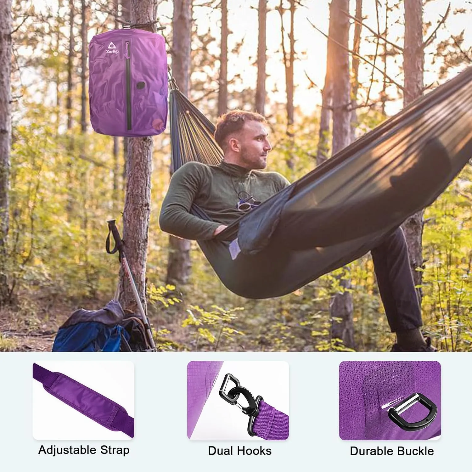 Zurligi Vacuum Bags for Travel with Pump, Vacuum Compression Bag with Adjustable Shoulder Strap, IP67 Reusable Vacuum Packing Cubes for Luggage, Backpack, Suitcase, Yoga, Swim, Beach